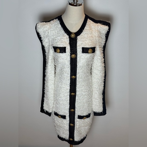 Balmain Embellished Black & White Tweed Mini Dress Size 40 – Like New - Picture 4 of 16
